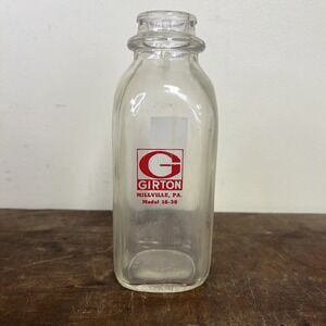 Girton Creamer/Milk Clear Glass Returnable Bottle Millville, PA Model 16-38 Pint